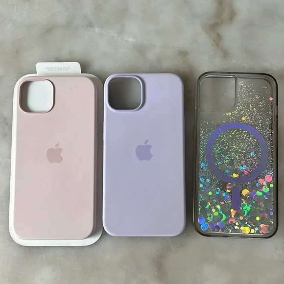 Apple iPhone 13 Silicone Case Set of 3 Purple,  Pink and Glitter Pink Sky Case - Picture 3 of 15